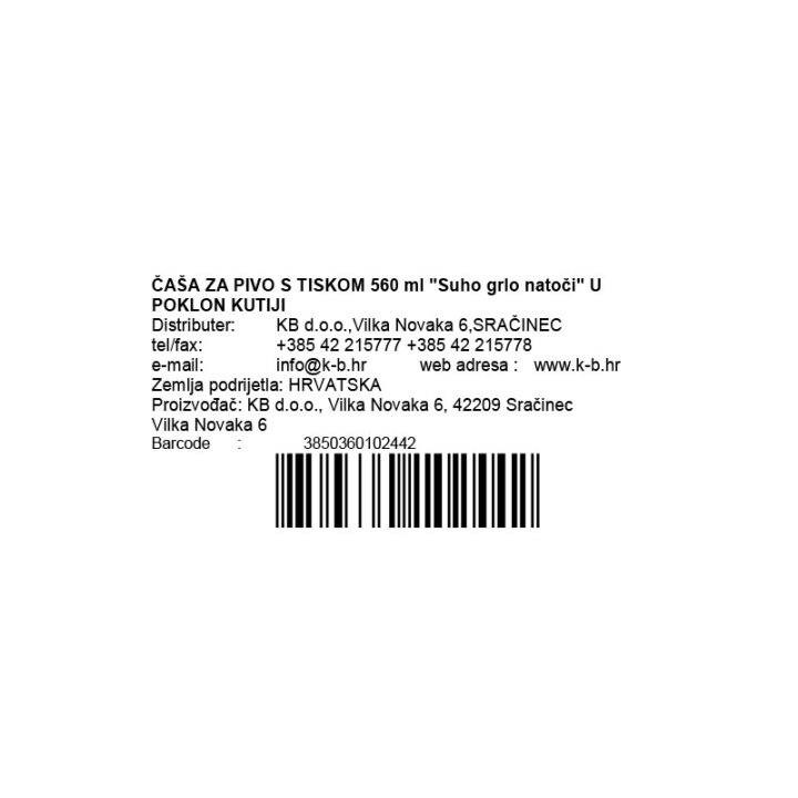 ČAŠA ZA PIVO S TISKOM 560 ml 