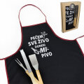 SET ZA ROŠTILJ U POKLON KUTIJI - INOX PRIBOR + PREGAČA  Pečem sve živo