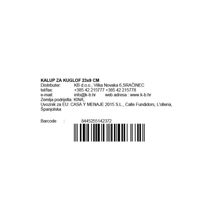 KALUP ZA KUGLOF 23x9 CM