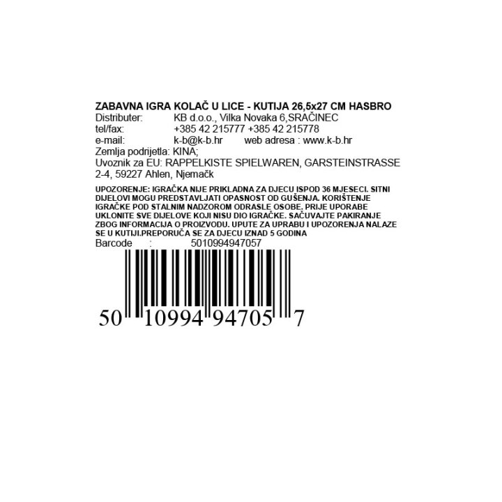 ZABAVNA IGRA KOLAČ U LICE - HASBRO