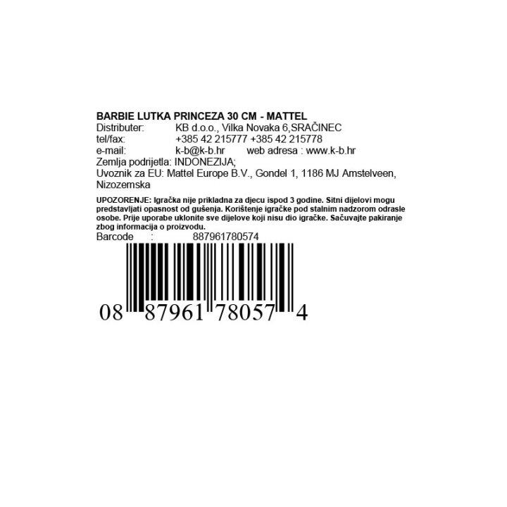 BARBIE LUTKA PRINCEZA - MATTEL