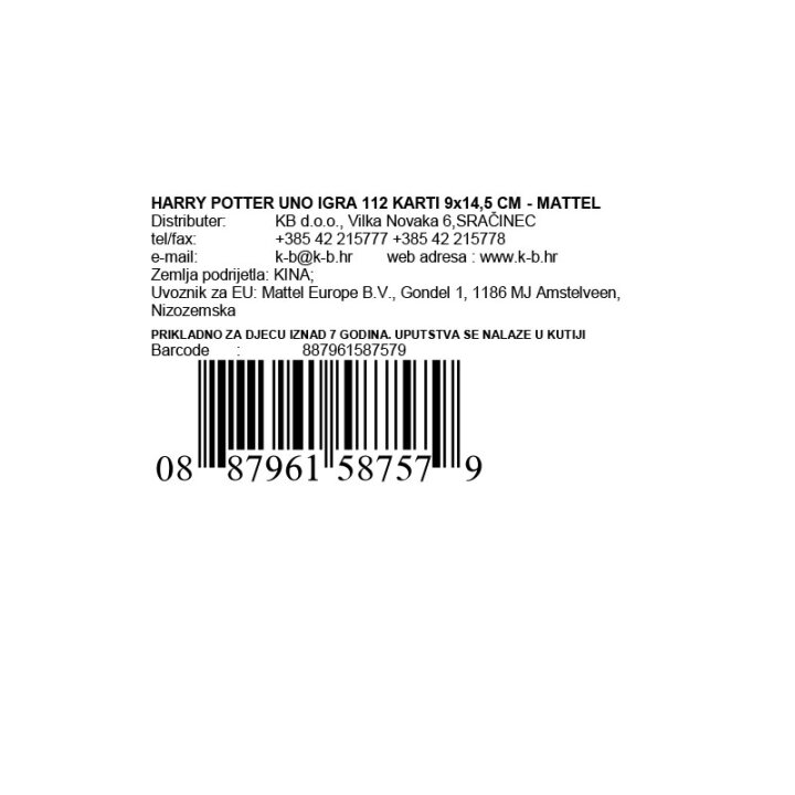 HARRY POTTER UNO KARTE 112 KOM - MATTEL