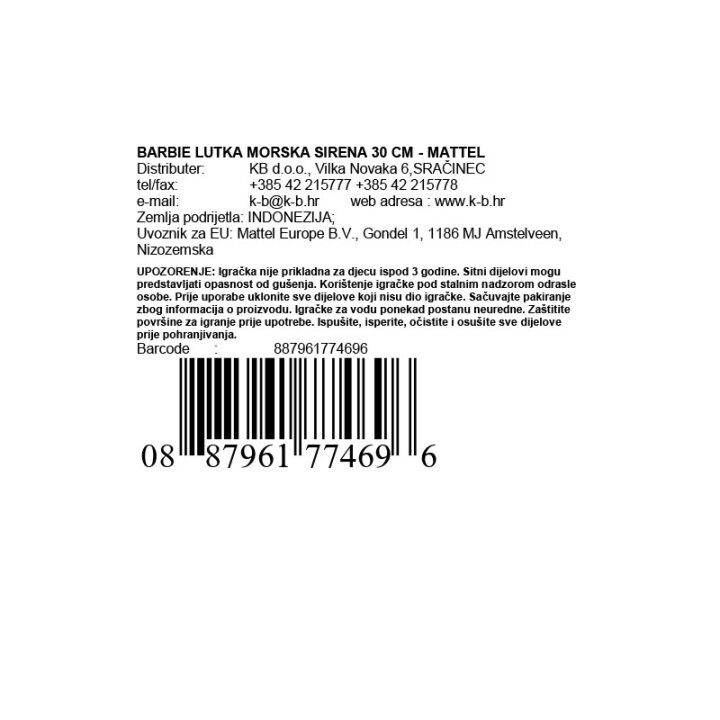 BARBIE LUTKA MORSKA SIRENA - MATTEL
