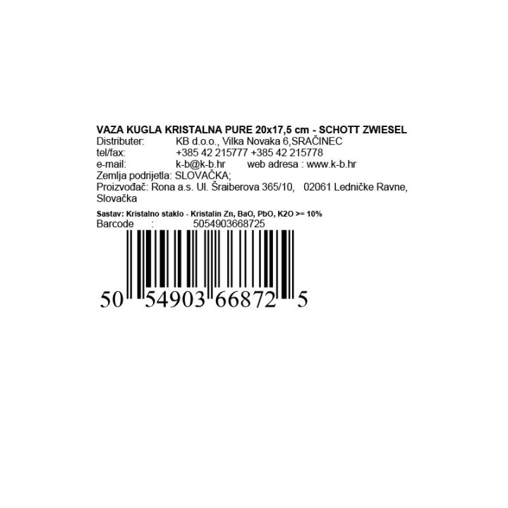 VAZA KUGLA STAKLENA PURE 17,5 CM - SCHOTT ZWIESEL