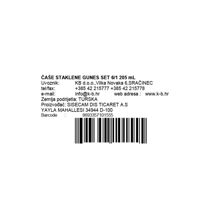 ČAŠE STAKLENE GUNES SET 6/1 205 mL
