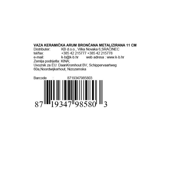 VAZA KERAMIČKA ARUM BRONČANA METALIZIRANA 11 CM