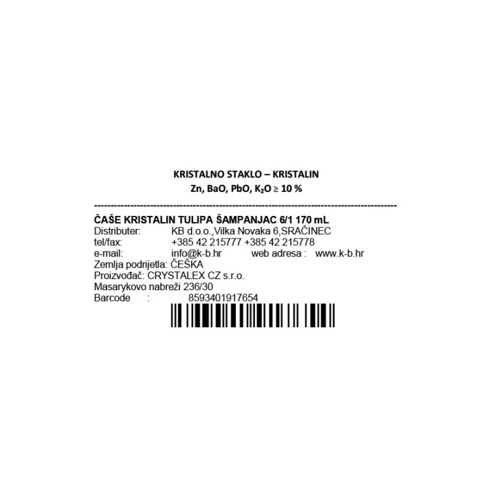 KRISTALNE ČAŠE ZA ŠAMPANJAC TULIPA  6/1 170 mL