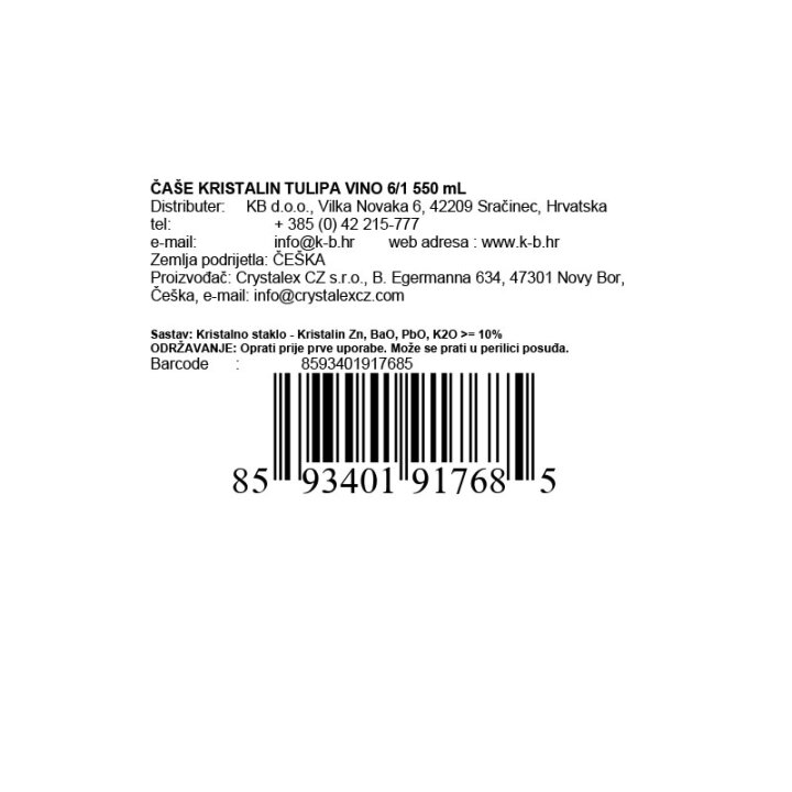 ČAŠE ZA CRNO VINO KRISTALIN TULIPA  6/1 550 ML