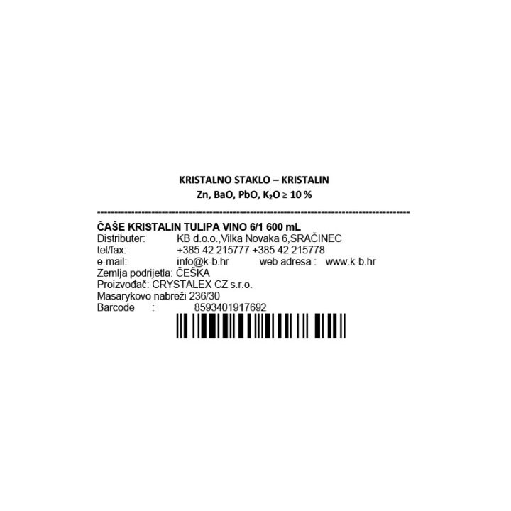 KRISTALNE ČAŠE ZA CRNO VINO TULIPA 6/1 600 ML