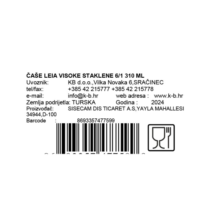 ČAŠE ZA VODU LEIA VISOKE 6/1 310 ML