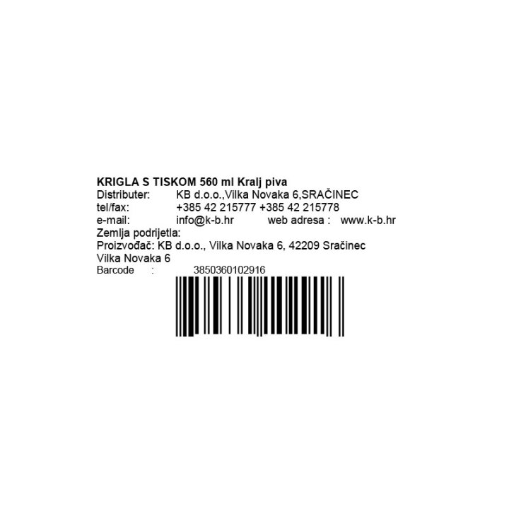 KRIGLA ZA PIVO POKLON S TISKOM 560 ml Kralj piva