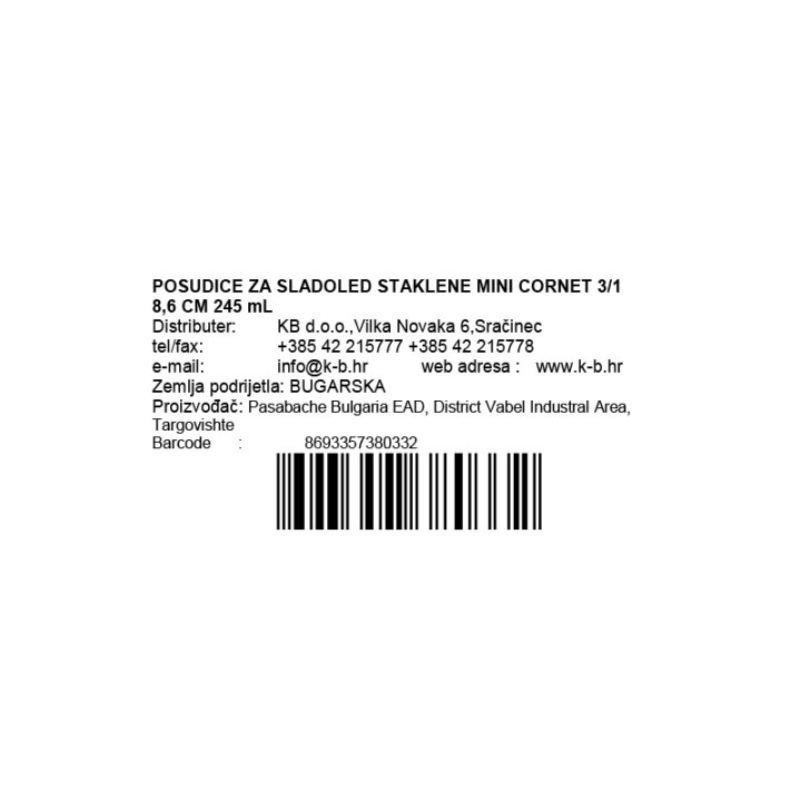 ČAŠE ZA SLADOLED STAKLENE MINI CORNET 3/1 8,6 CM 245 mL