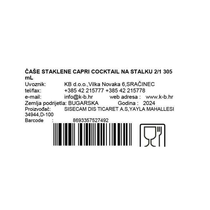 ČAŠE ZA KOKTELE STAKLENE CAPRI COCKTAIL  2/1 305 mL