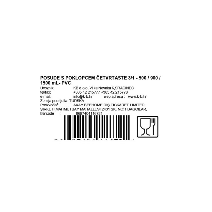 PLASTIČNE POSUDE S POKLOPCEM ČETVRTASTE 3/1 - 500 / 900 / 1500 mL