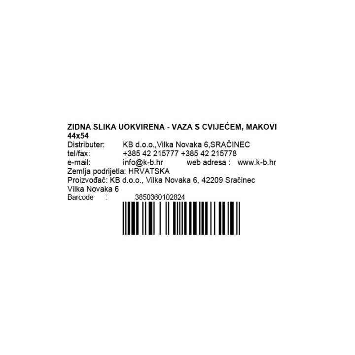 ZIDNA SLIKA UOKVIRENA - VAZA S CVIJEĆEM, MAKOVI 44x54