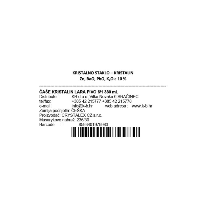 ČAŠE ZA PIVO KRISTALIN LARA PIVO 6/1 380 mL