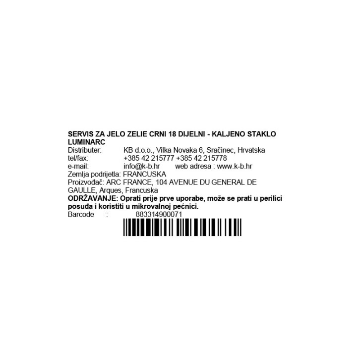 SERVIS ZA JELO ZELIE CRNI 18 DIJELNI - OPALNO STAKLO LUMINARC