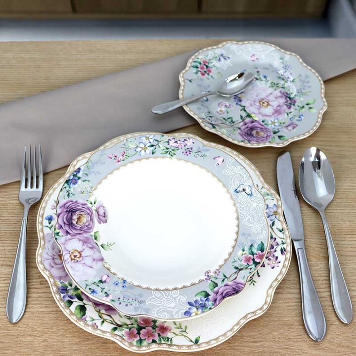SET TANJURA ZA JELO ROYAL ROSE 18 DIJELNI NEW BONE - ZLATNI RUB