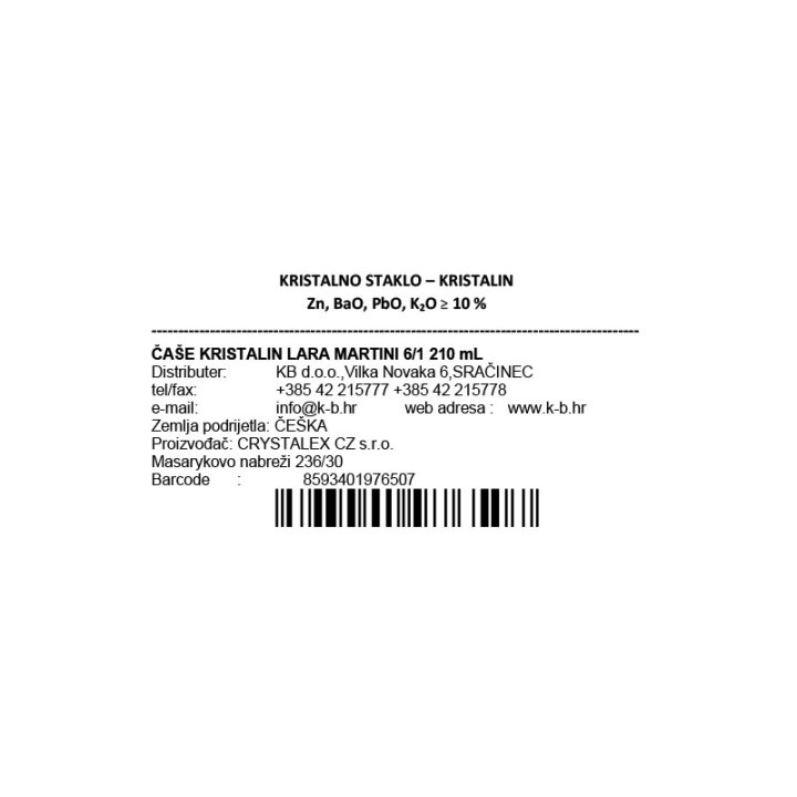 ČAŠE ZA MARTINI KRISTALIN LARA 6/1 210 mL