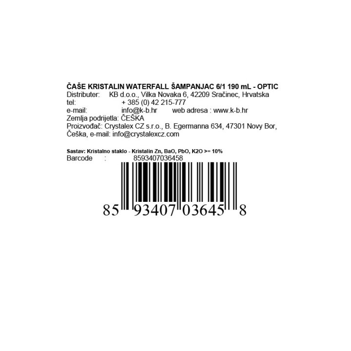 KRISTALNE ČAŠE ZA ŠAMPANJAC KRISTALIN WATERFALL 6/1 190 mL - OPTIC