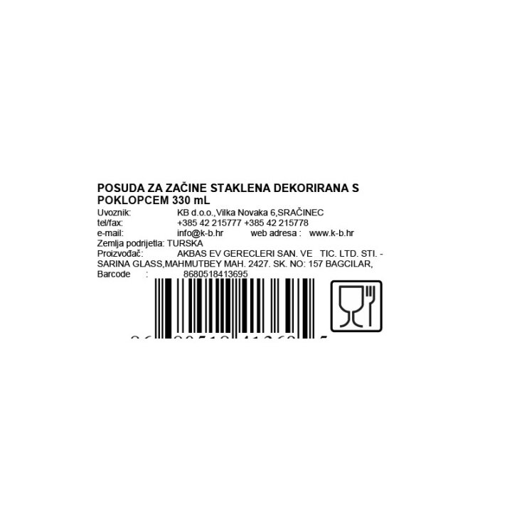 POSUDA ZA ZAČINE STAKLENA DEKORIRANA S POKLOPCEM 330 mL