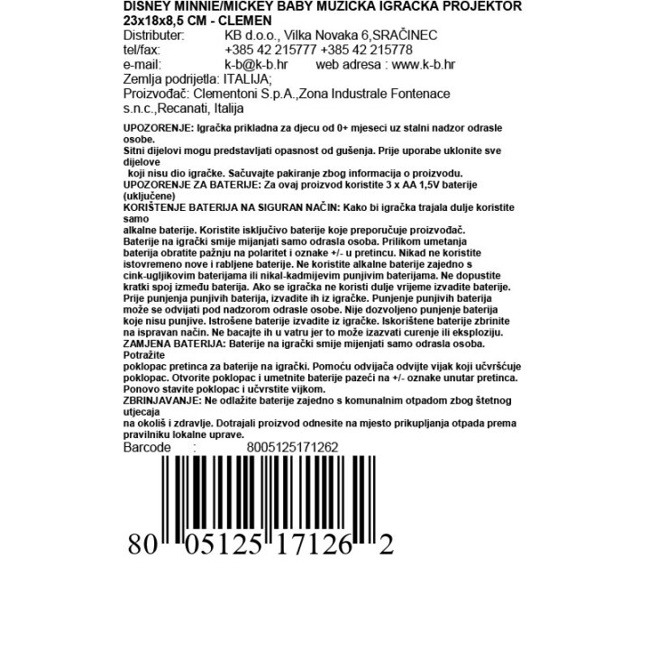 DISNEY MINNIE/MICKEY BABY MUZIČKA IGRAČKA PROJEKTOR - CLEMENTONI