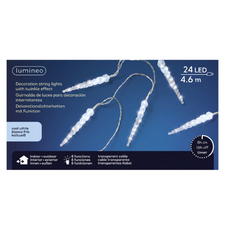 BOŽIĆNE LAMPICE SIGE LED VISEĆE 24/1 HLADNO BIJELE UNUTARNJE / VANJSKE S FUNKCIJAMA 460 cm