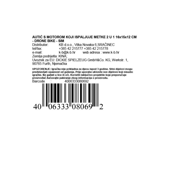 DJEČJI AUTIĆ S MOTOROM KOJI ISPALJUJE METKE 2 U 1 - DRONE BIKE - SIMBA