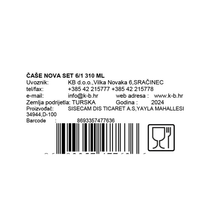 ČAŠE NOVA SET 6/1 310 ML