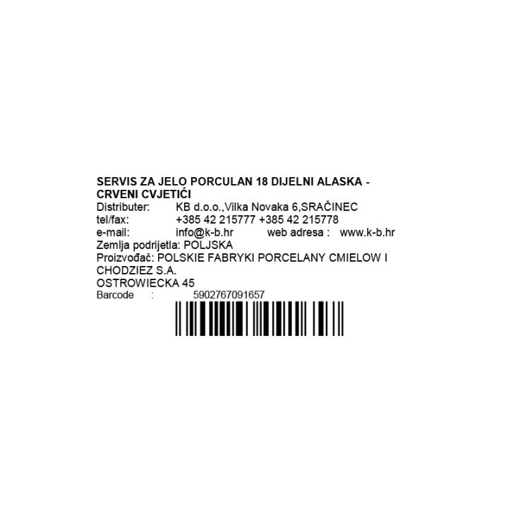 PORCULANSKI SERVIS ZA JELO 18 DIJELNI ALASKA - CRVENI CVJETIĆI