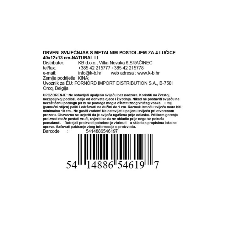DRVENI SVIJEĆNJAK S METALNIM POSTOLJEM ZA 4 LUČICE 40x12x13 cm-NATURAL LIVING