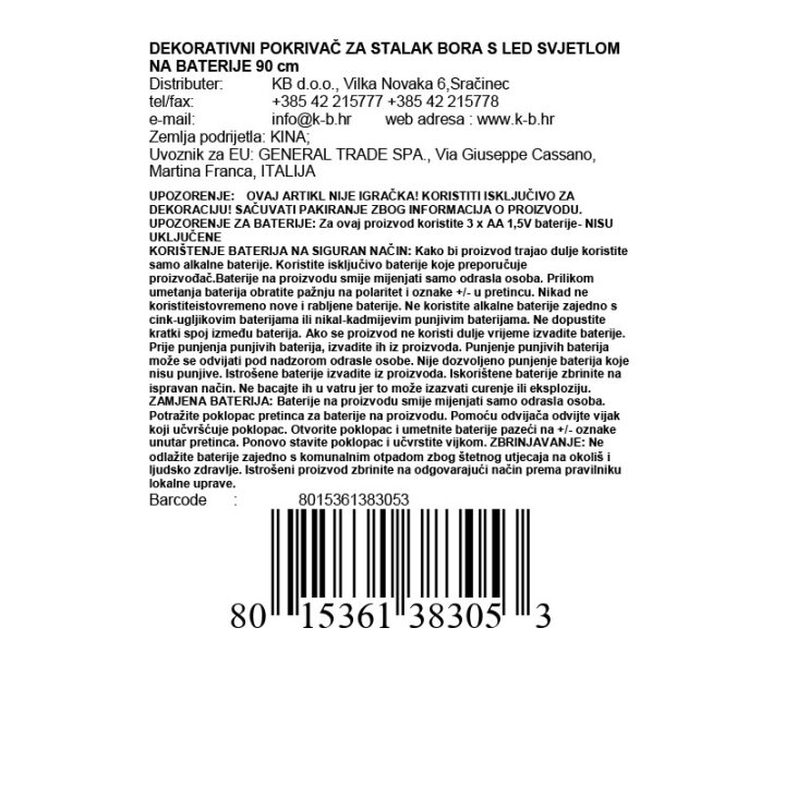 DEKORATIVNI POKRIVAČ ZA STALAK BORA S LED SVJETLOM NA BATERIJE 90 cm