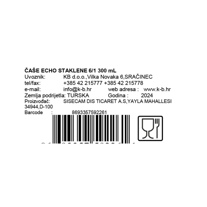 ČAŠE ECHO WHISKEY STAKLENE 6/1 300 mL