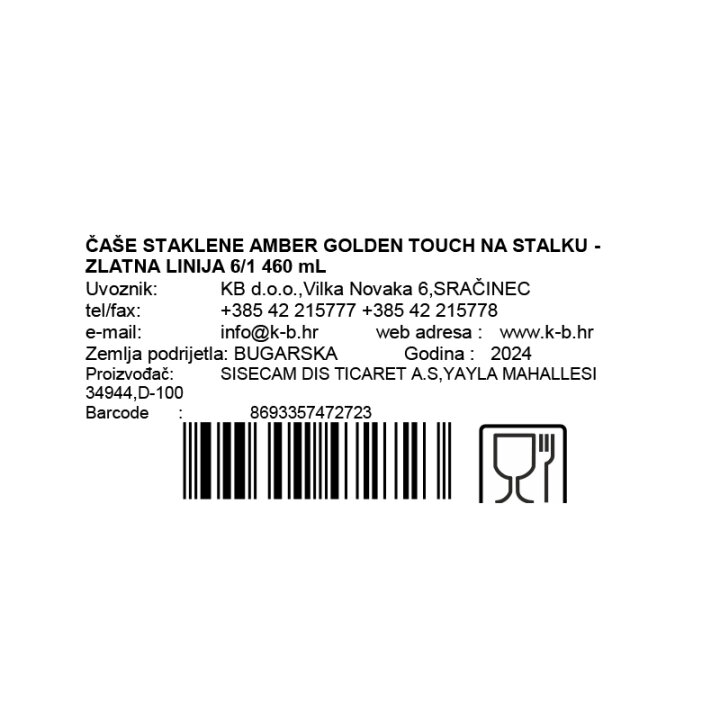 ČAŠE STAKLENE AMBER GOLDEN TOUC NA STALKU - ZLATNA LINIJA 6/1 460 mL
