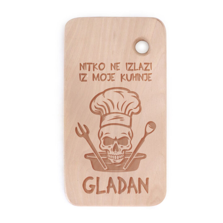 DASKA DRVENA GRAVIRANA Nitko ne izlazi iz moje kuhinje gladan 27x15 cm