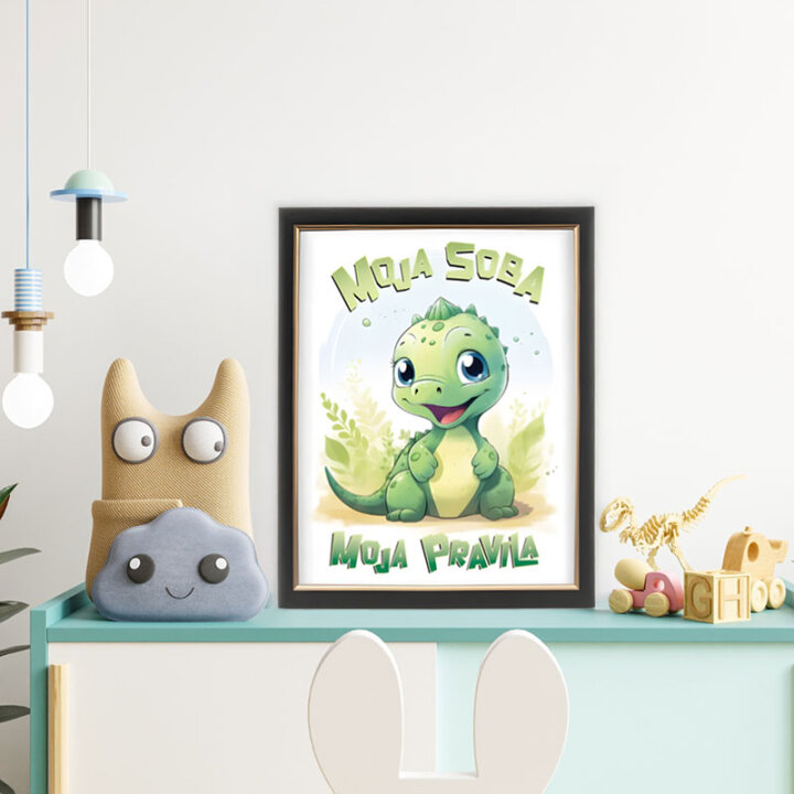 ZIDNA SLIKA UOKVIRENA 40x50cm DJEČJI MOTIV DINOSAUR