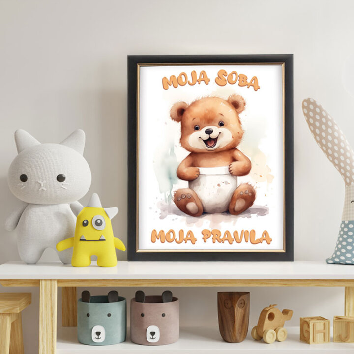 ZIDNA SLIKA UOKVIRENA 40x50cm DJEČJI MOTIV MEDO