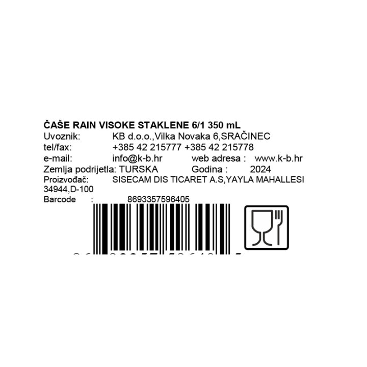 ČAŠE RAIN VISOKE STAKLENE 6/1 350 mL