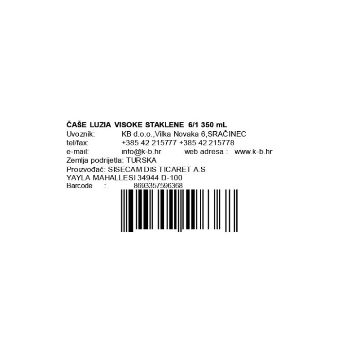 ČAŠE LUZIA VISOKE STAKLENE 6/1 350 mL
