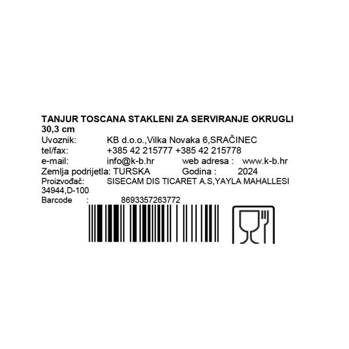 TANJUR TOSCANA STAKLENI ZA SERVIRANJE OKRUGLI 30,3 cm