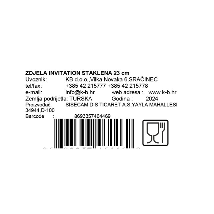 ZDJELA INVITATION STAKLENA 23 cm