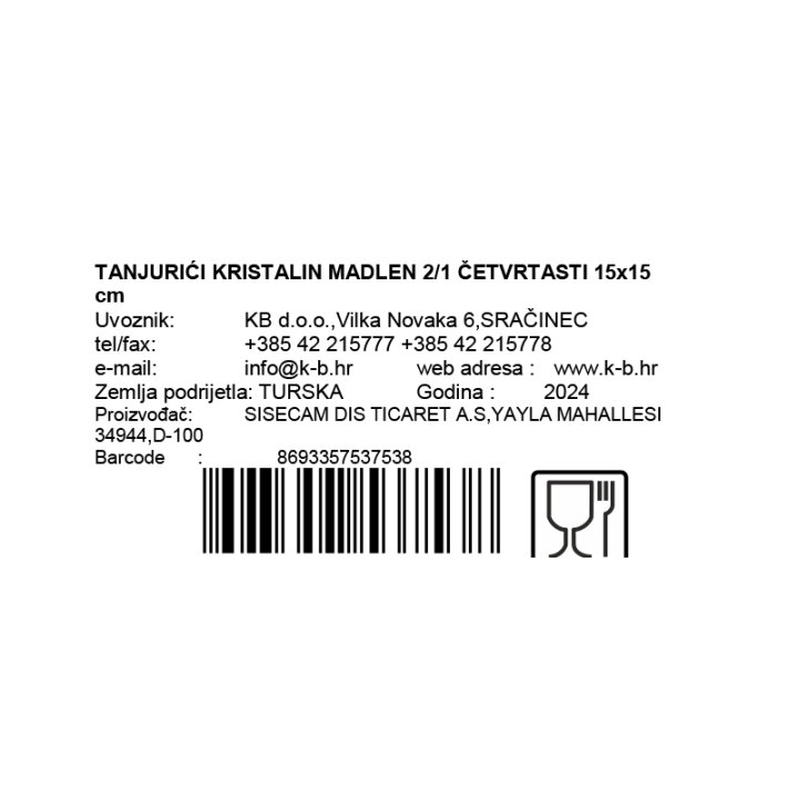 TANJURIĆI KRISTALIN MADLEN 2/1 ČETVRTASTI 15x15 cm