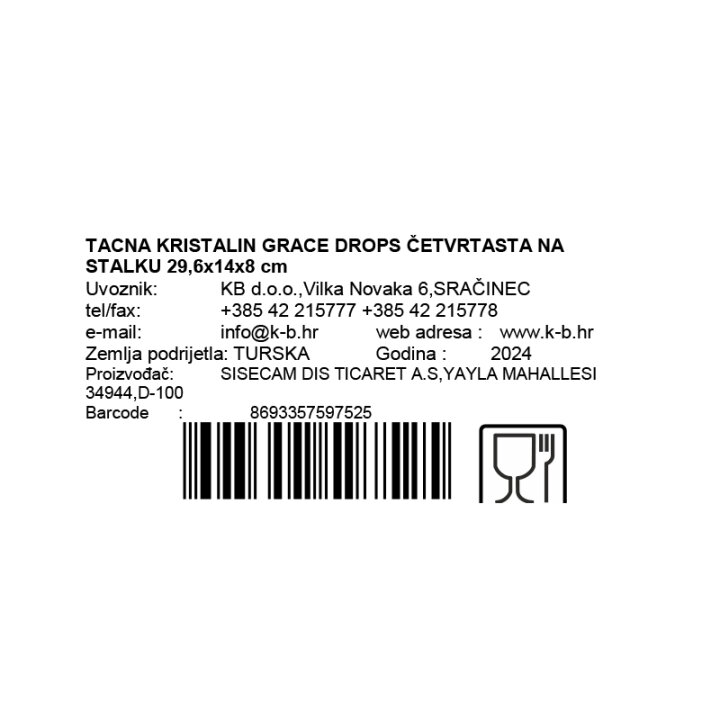 TACNA ZA TORTU I KOLAČE KRISTALIN GRACE DROPS 29,6x14x8 cm