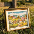 ZIDNA SLIKA UOKVIRENA - KUĆE NA BRDU 54x44