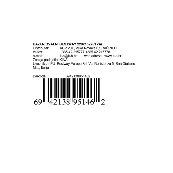 BAZEN ZA DJECU OVALNI BESTWAY 229x152x51 cm