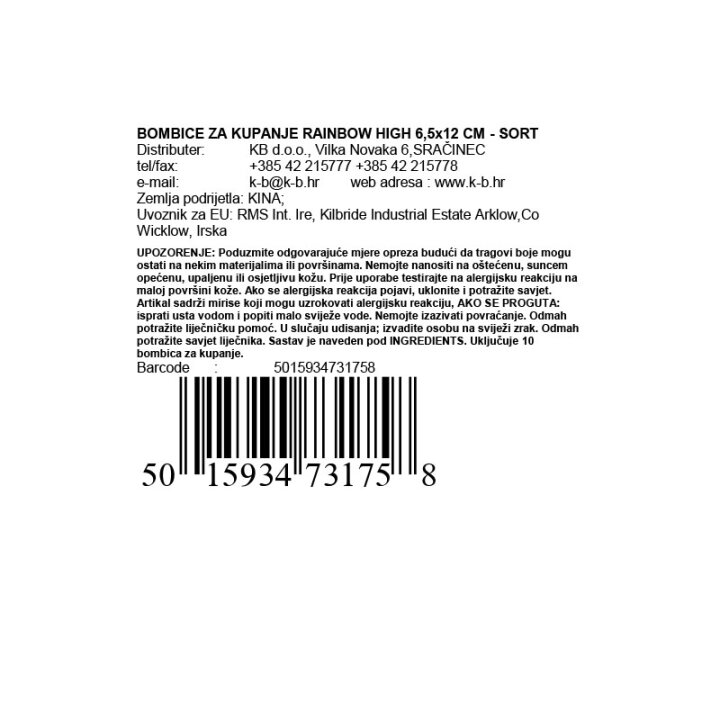 BOMBICE ZA KUPANJE RAINBOW HIGH - SORT