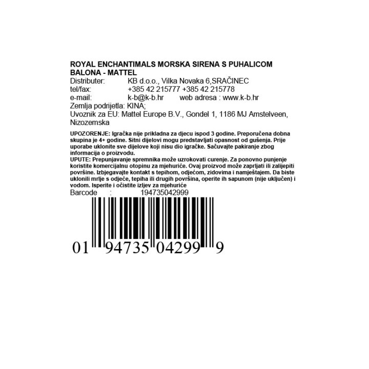 ROYAL ENCHANTIMALS MORSKA SIRENA S PUHALICOM BALONA - MATTEL