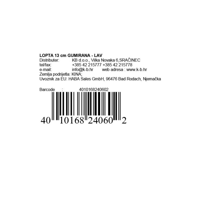 LOPTA ZA IGRU 13 cm GUMIRANA - LAV