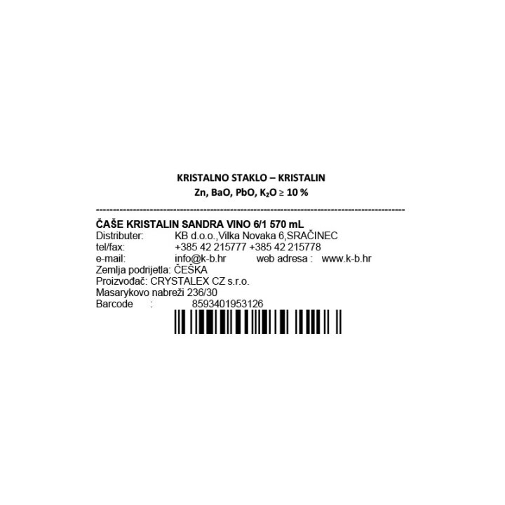 ČAŠE ZA CRNO VINO KRISTALIN SANDRA 6/1 570 mL