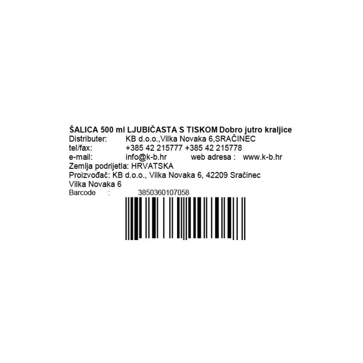 POKLON ŠALICA 500 ml LJUBIČASTA S TISKOM Dobro jutro kraljice
